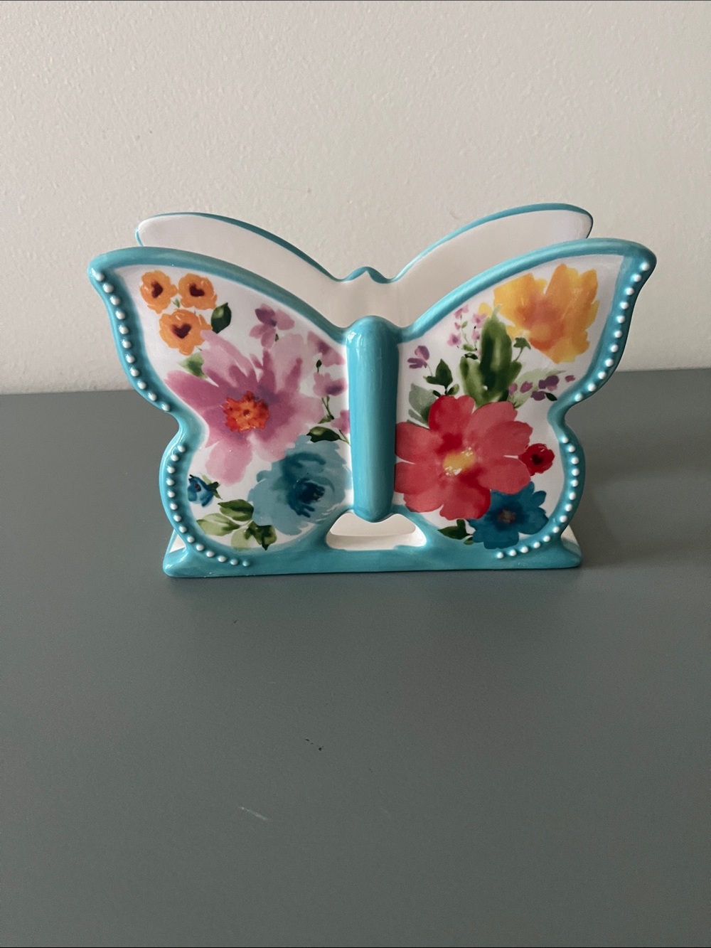 Retired Pioneer Woman Breezy Blossom Butterfly Ceramic Napkin Holder
